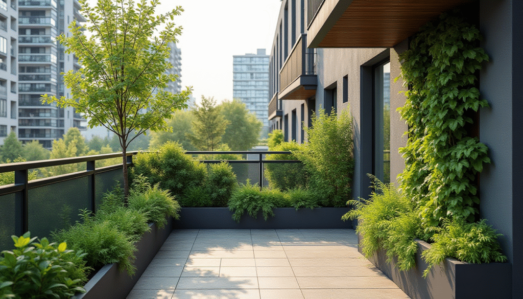 Small apartment balcony with vertical herb wall