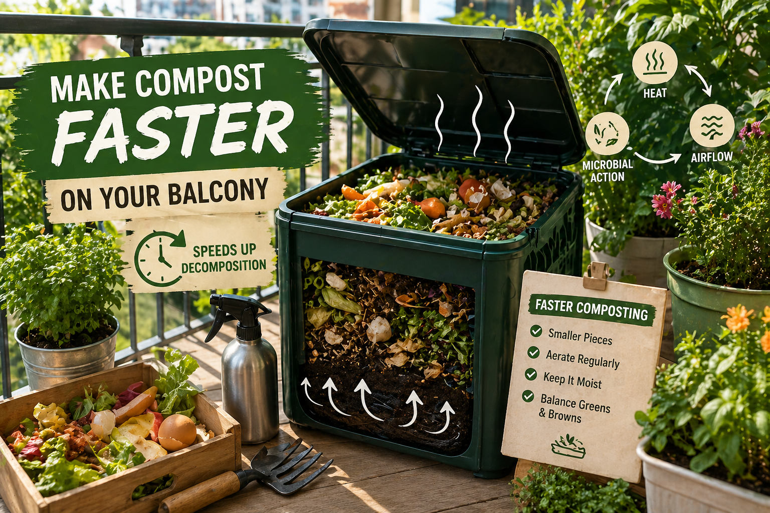 how to make compost faster on a balcony